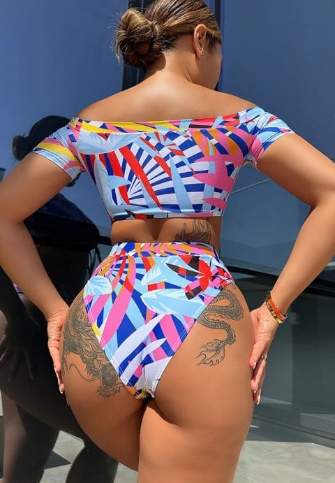 Women's Retro High Waist Two Piece Bikini Set Tie Front Top Sport Bath Swimsuit - Image 2