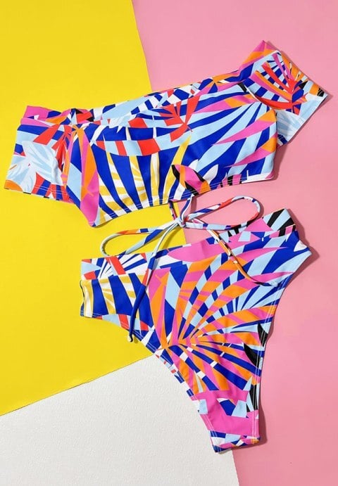 Women's Retro High Waist Two Piece Bikini Set Tie Front Top Sport Bath Swimsuit - Image 4